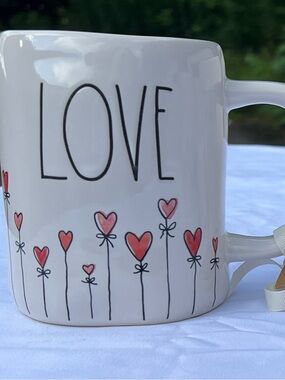 Rae Dunn LOVE Mug Heart Flowers Valentine Artisan Magenta #213 NWT
